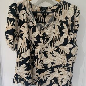 Nicole Miller Black and Cream Leaf Print Blouse a 10